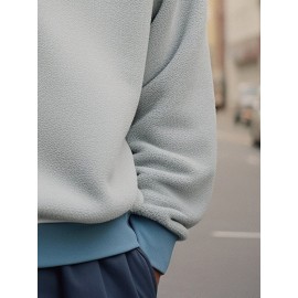 Mens Letter Print Contrast Crew Neck Fleece Pullover Sweatshirts Winter