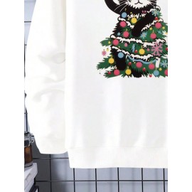 Mens Christmas Cat Print Crew Neck Casual Pullover Sweatshirts Winter