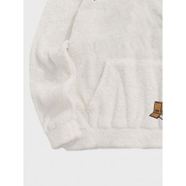 Mens Japanese Cat Embroidered Half Zip Plush Pullover Sweatshirts Winter