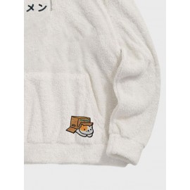 Mens Japanese Cat Embroidered Half Zip Plush Pullover Sweatshirts Winter