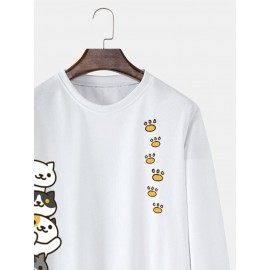 Mens Cute Cat Side Print Crew Neck Pullover Sweatshirts Winter