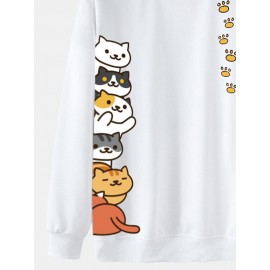 Mens Cute Cat Side Print Crew Neck Pullover Sweatshirts Winter