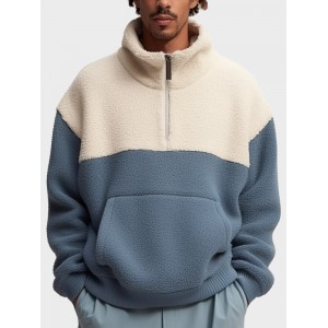 Mens Two Tone Patchwork Half Zip Fleece Pullover Sweatshirts Winter