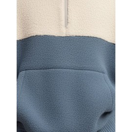 Mens Two Tone Patchwork Half Zip Fleece Pullover Sweatshirts Winter