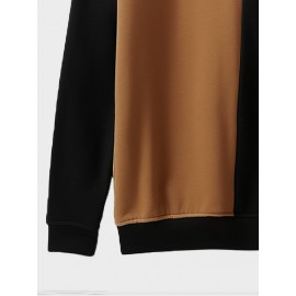 Mens Smile Embroidered Color Block Patchwork Crew Neck Pullover Sweatshirts Winter