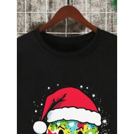 Mens Christmas Smile Face Print Crew Neck Pullover Sweatshirts Winter