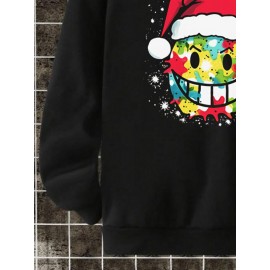 Mens Christmas Smile Face Print Crew Neck Pullover Sweatshirts Winter