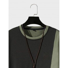 Mens Smile Print Two Tone Patchwork Pullover Sweatshirts Winter