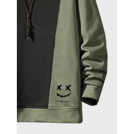 Mens Smile Print Two Tone Patchwork Pullover Sweatshirts Winter