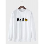 Mens Smile Face Letter Print Crew Neck Casual Pullover Sweatshirts Winter