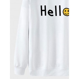 Mens Smile Face Letter Print Crew Neck Casual Pullover Sweatshirts Winter