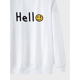 Mens Smile Face Letter Print Crew Neck Casual Pullover Sweatshirts Winter