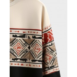 Mens Vintage Geometric Japanese Print Crew Neck Pullover Sweatshirts Winter