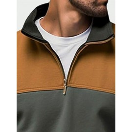 Mens Contrast Patchwork Stand Collar Half Zip Pullover Sweatshirts Winter