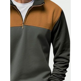 Mens Contrast Patchwork Stand Collar Half Zip Pullover Sweatshirts Winter