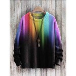 Mens Colorful Ombre Stripe Crew Neck Pullover Sweatshirts Winter