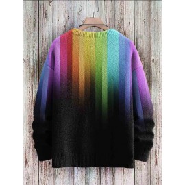 Mens Colorful Ombre Stripe Crew Neck Pullover Sweatshirts Winter