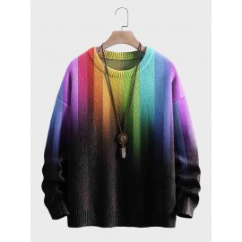 Mens Colorful Ombre Stripe Crew Neck Pullover Sweatshirts Winter