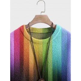 Mens Colorful Ombre Stripe Crew Neck Pullover Sweatshirts Winter