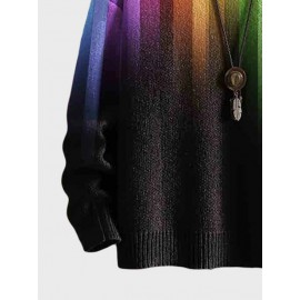 Mens Colorful Ombre Stripe Crew Neck Pullover Sweatshirts Winter