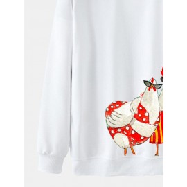 Mens Funny Cartoon Chicken Print Crew Neck Pullover Sweatshirts Winter