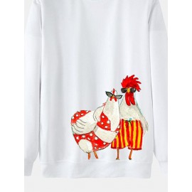 Mens Funny Cartoon Chicken Print Crew Neck Pullover Sweatshirts Winter