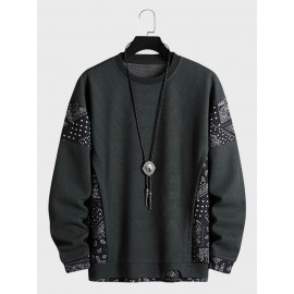 Mens Ethnic Paisley Print Patchwork Texture Crew Neck Pullover Sweatshirts Winter
