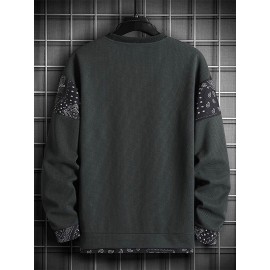 Mens Ethnic Paisley Print Patchwork Texture Crew Neck Pullover Sweatshirts Winter