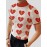 Mens Heart Print Half-Collar Short Sleeve T-Shirt